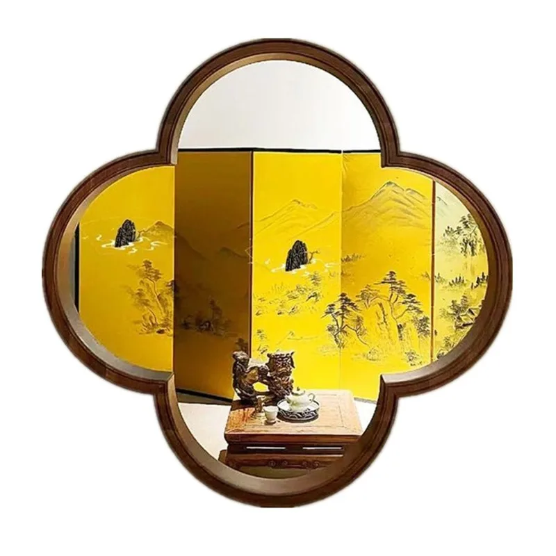 

Chinese-style Xuanwindow round flower window hollow antique tea room decorative partition solid wood living room begonia