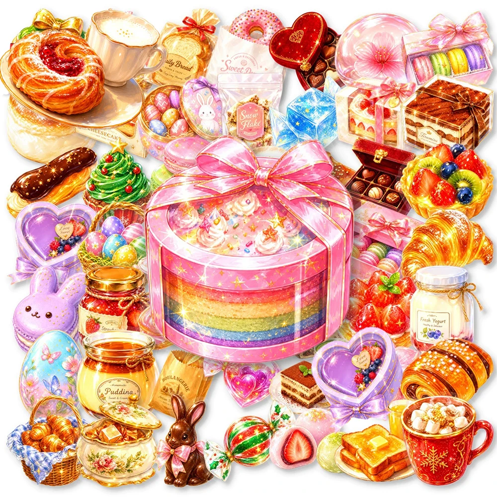10/30/50pcs Shiny Dessert Cake Honey Cartoon Stickers Fruit Bread Food Decals DIY Suitcase Scrapbook Phone Transparent Sticker