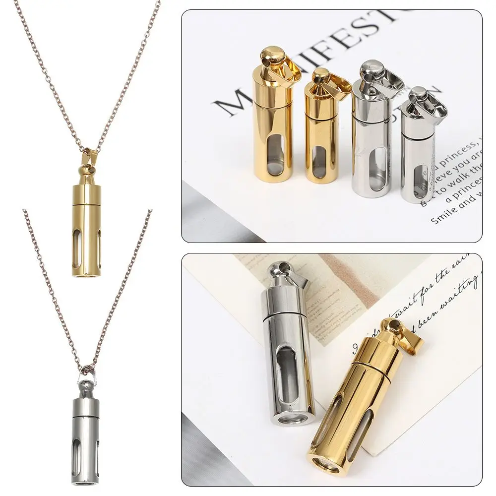 1 Pcs Stainless Steel DIY Necklace Memorial Gift Unisex Perfume Vial Pendant Wishing Bottle Cylinder Glass Tube Cremation Urns ﻿