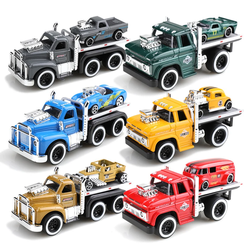 1:60 Alloy Truck Flatbed Transport Car Vehicles Model Diecasts Metal Muscle Trailer Car Rescue Vehicles Model Childrens Toy Gift