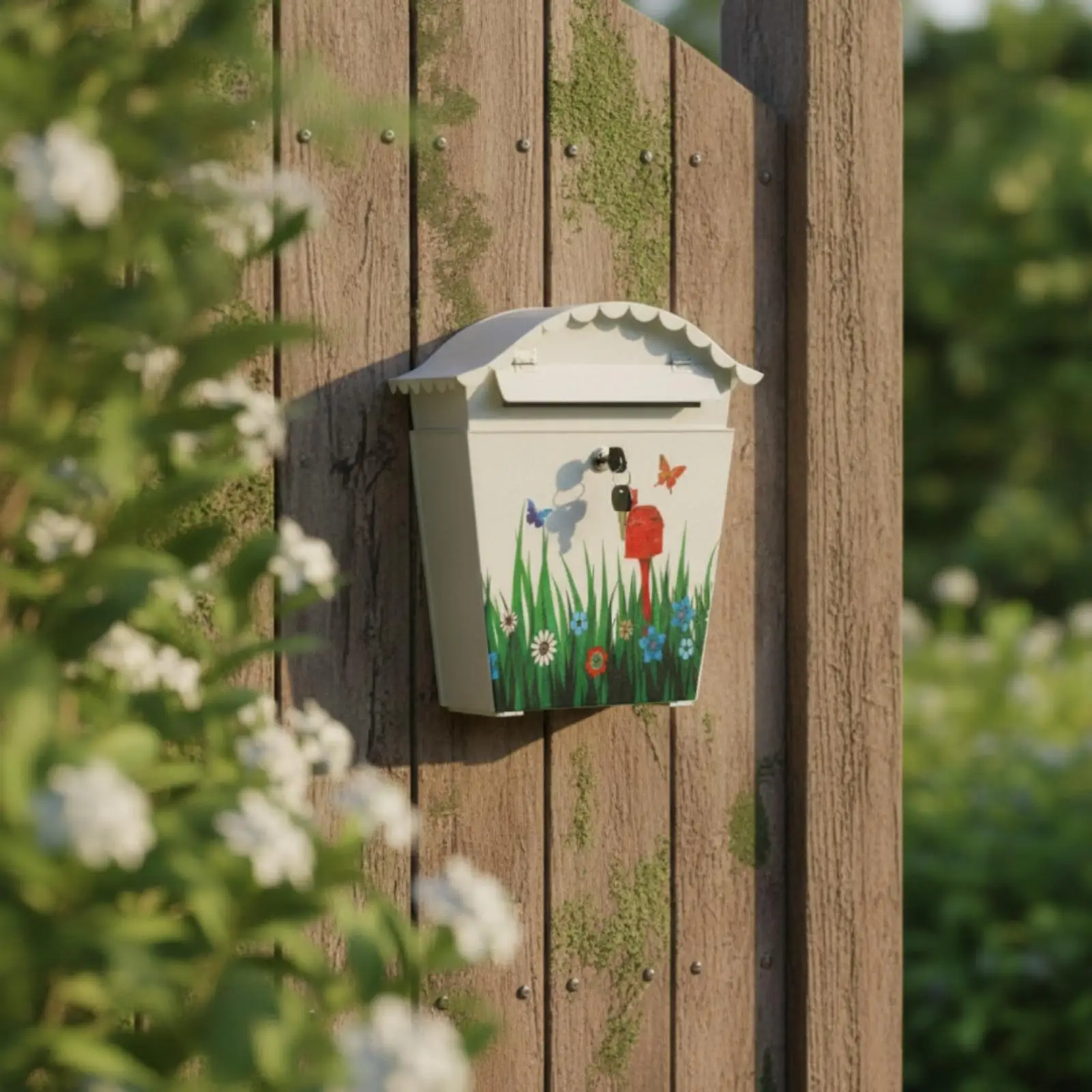 Vintage Exterior Wall Mailbox Iron Lock White Decorative Letterbox for Porch Gate Garden Mail
