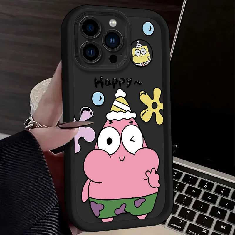 حافظة طباعة دمى سبونجبوب لهاتف آيفون 17 Air 16 16E 15 14 13 12 11 Pro Max X XS Max XR SE 2020 SE4 7 8 غطاء كامل مقاوم للصدمات