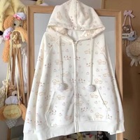 Harajuku Original Autumn Winter Clothing Women Lazy Style Puppy Print Sweet Girl Korean Zip Up Hoodie Cute Girl Kawaii Jackets