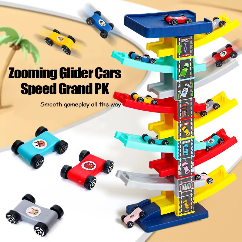 

Child Track Racing Glider Car Montessori Educational Toy Mini Inertia Slide Roller Coaster Racing Ramp Vehicle Playset Toys Car