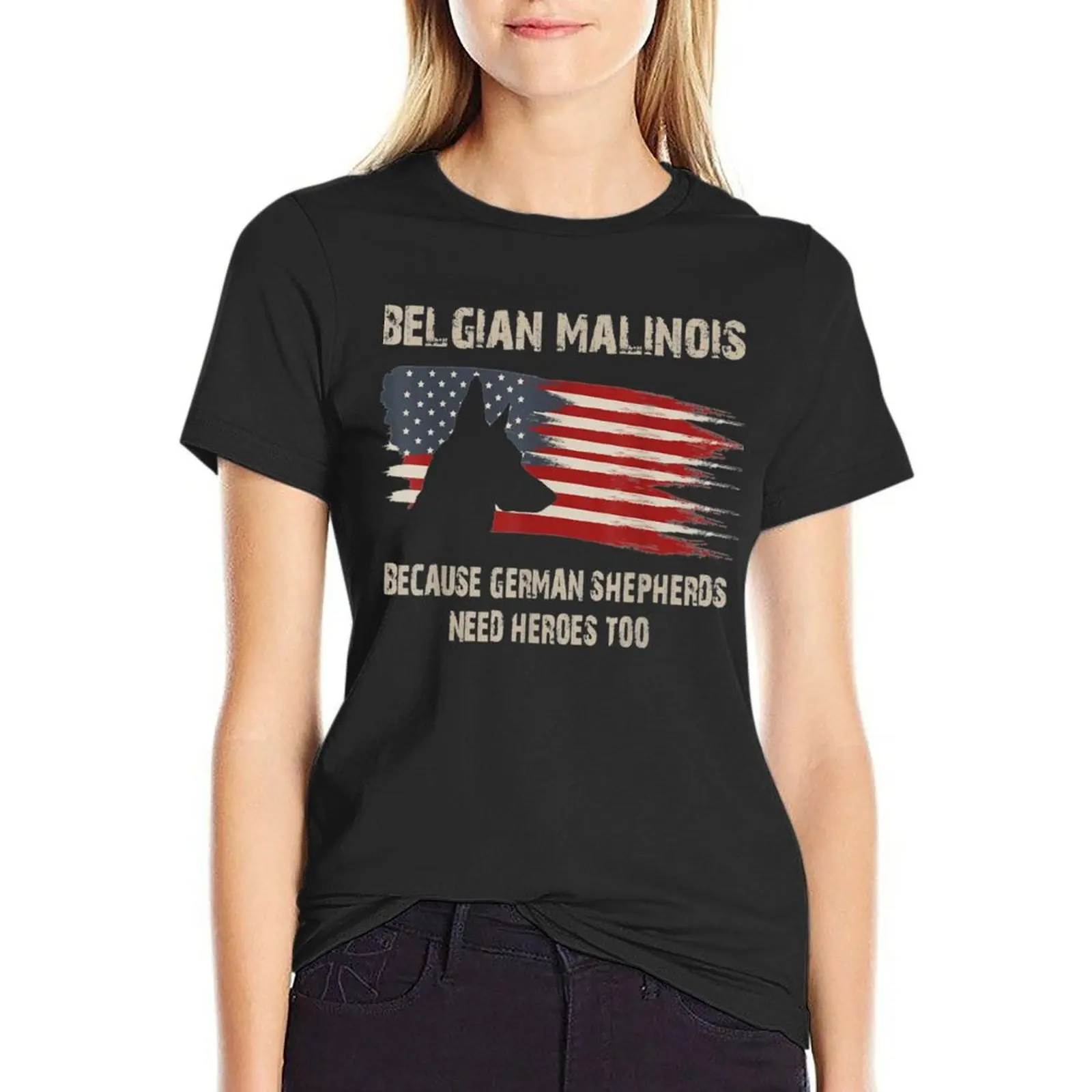 Belgian Malinois American Flag T-Shirt plain animal print summer top Womens graphic t shirts