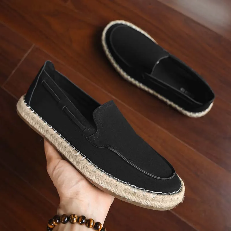 Mens Casual Vintage Loafers Flat Hemp Bottom Fishermen Shoes Driving Soft Shoes Holiday Beach Sailing Bohemian Slip on Loafers
