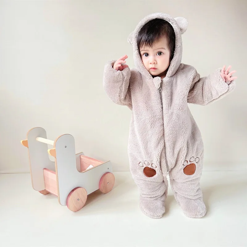 

2025 New Baby Rompers Cute Toddler Girls Overall Jumpsuit Winter Warm Hooded Cotton Baby Boys Romper Infants Crawling Clothing