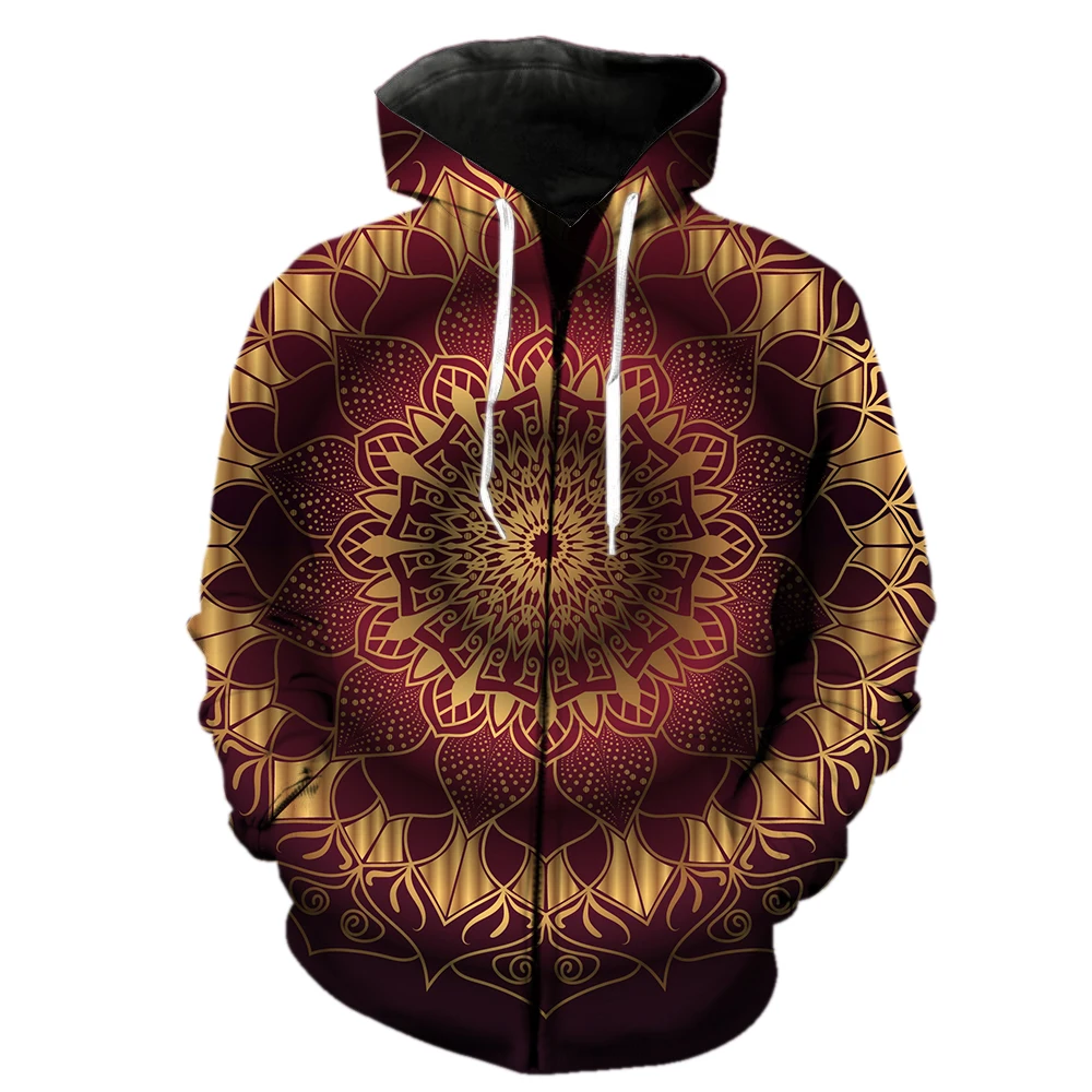 

Mandala Men's Zipper Hoodie Unisex Funny Streetwear Tops 3D Printed Casual Fashion Hip Hop Cool Spring Sweatshirts Teens Print