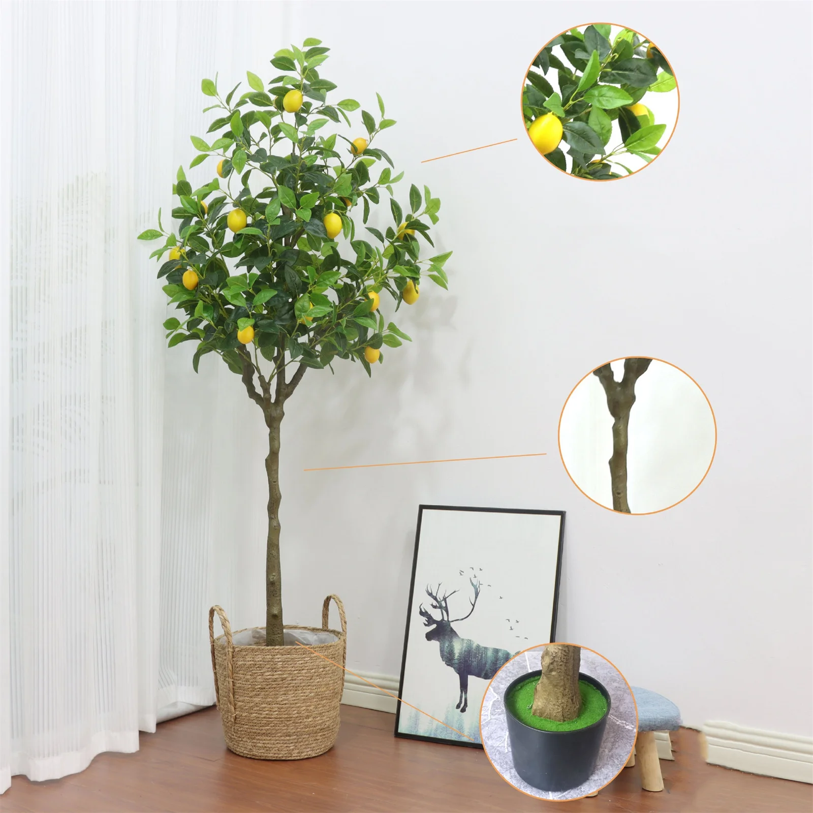 120/150cm Artificial Lemon Tree, Tall Lemon Plant In Pot, Lemon Fruit Tree, Pre Potted Faux Lemon Tree Artificial Potted Plants