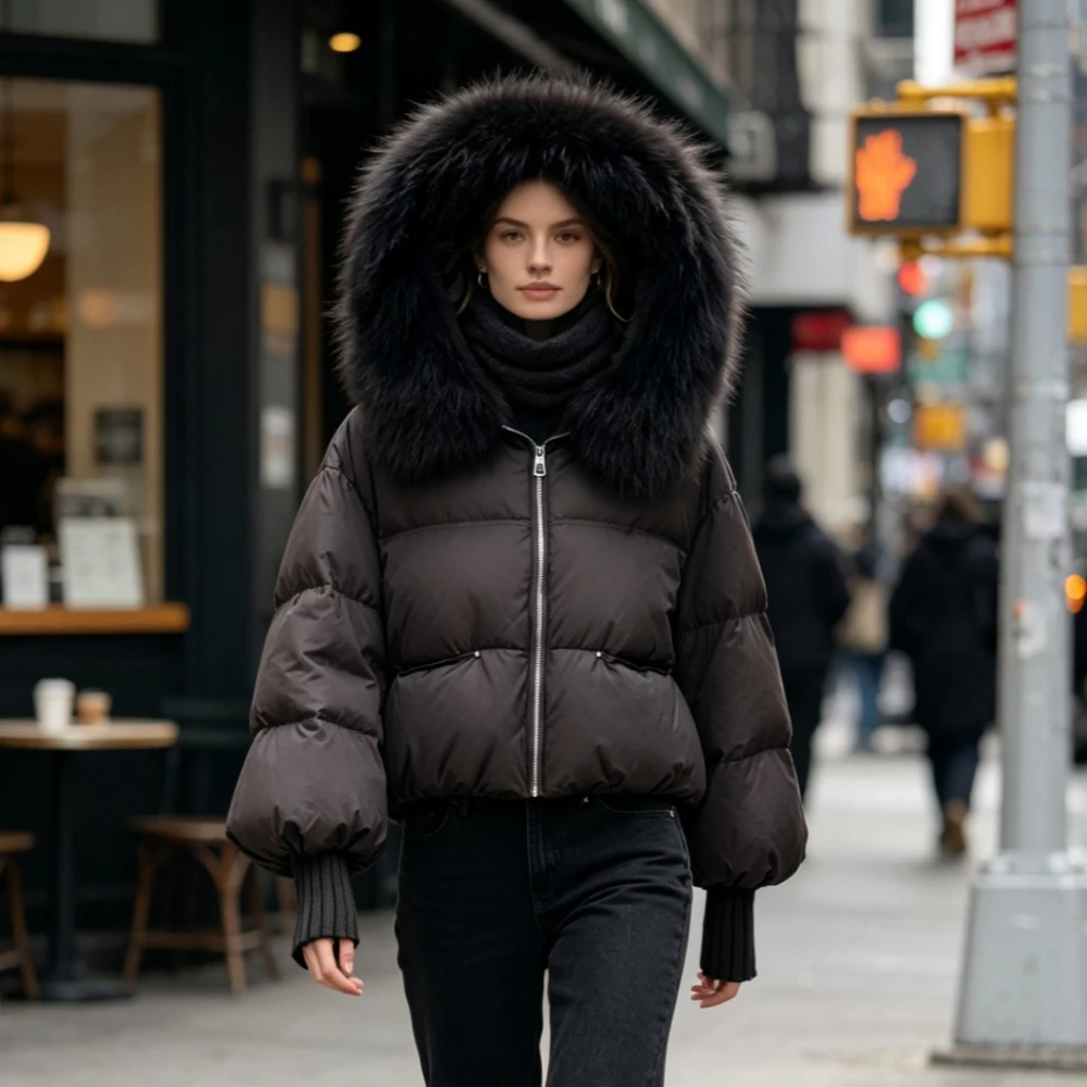 OFTBUY Winter New Style Real Raccoon Dog Fur Collar Down and Down Padding Jacket for Women Thick and Luxury for Warmth Comfort