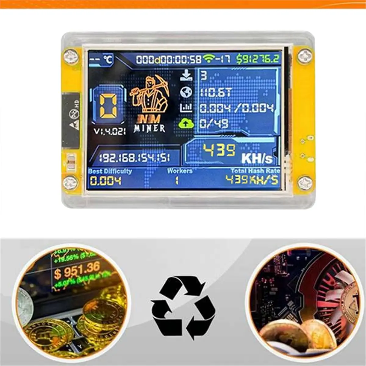 

Цифровой майнер для криптовалюты Bitcoin Digital Essentials 439KH/S с улучшенным 2,8-дюймовым смарт-дисплеем и хешрейтом 439KH/S