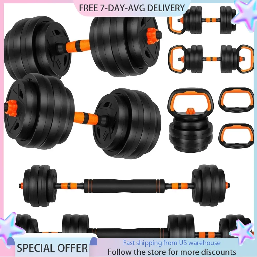 Adjustable Dumbbell Set, Free Weight Set, 4 in1 Dumbbells Set Used As Barbell, Kettlebells, Push Up Stand, Fitness Exercises