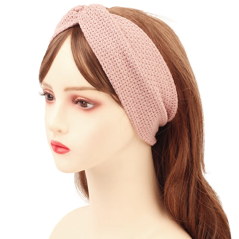 Geebro Women Knitted Cross Headbands Slouchy solid color Concise Texture Design Hairband Elastic Headdres Lady Hair Accessories