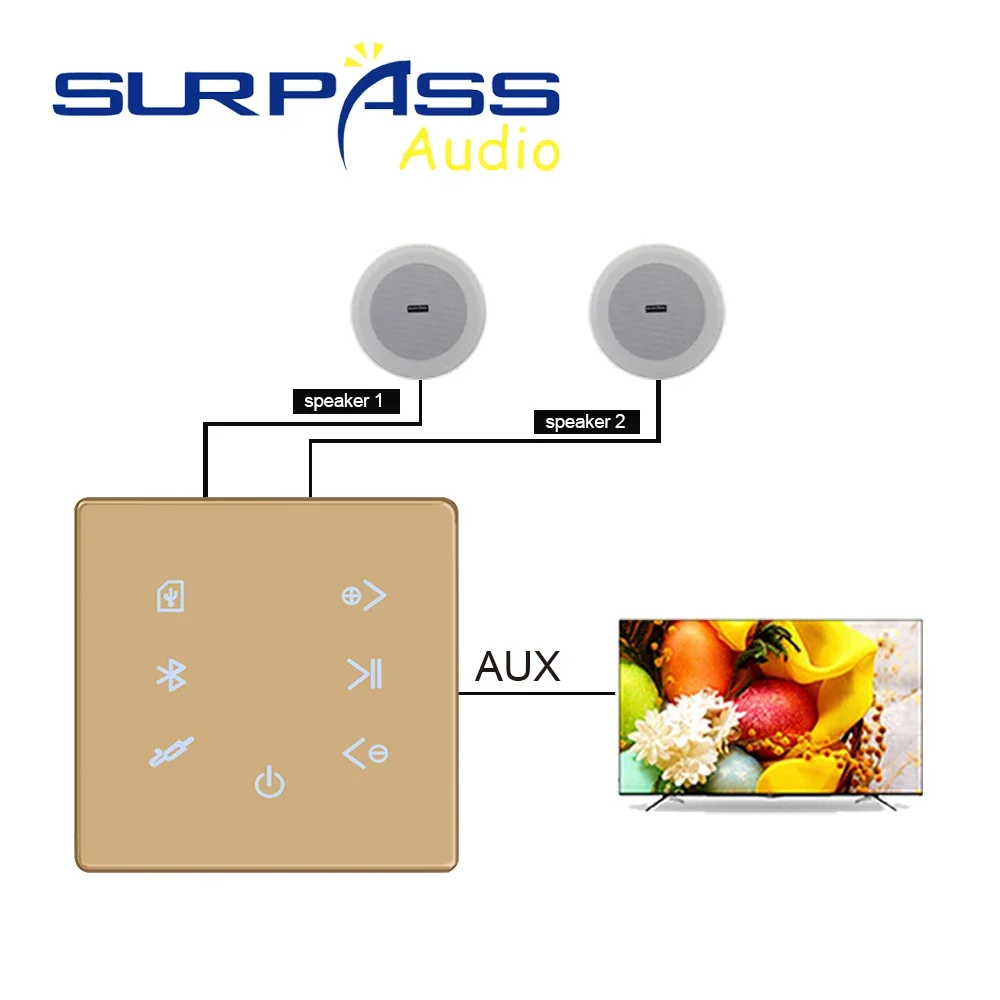Casa inteligente amplificador de áudio bluetooth toque chave hotel teatro fundo música sistema estéreo amp 10w sem moldura alto-falante teto