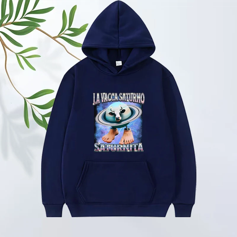 Italian Brain La Vacca Saturno Saturnita Funny Cow Meme hoodie men women vintage Long sleeve streetwear print oversized unisex