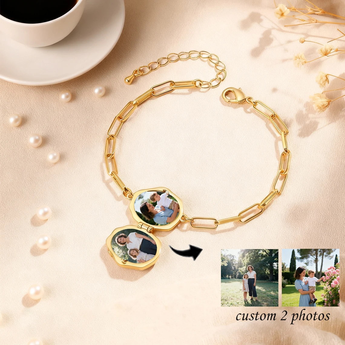

Customized Colorful Photo Locket Bracelet for Women Copper Personalized Color Picture Flip-Cover Bracelet Christmas Jewelry Gift