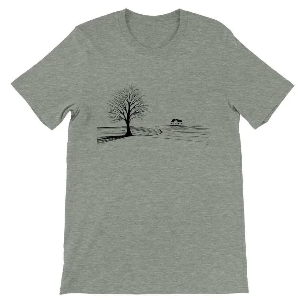 Minimalist Black Pen Sketch: Tree and House T-shirt