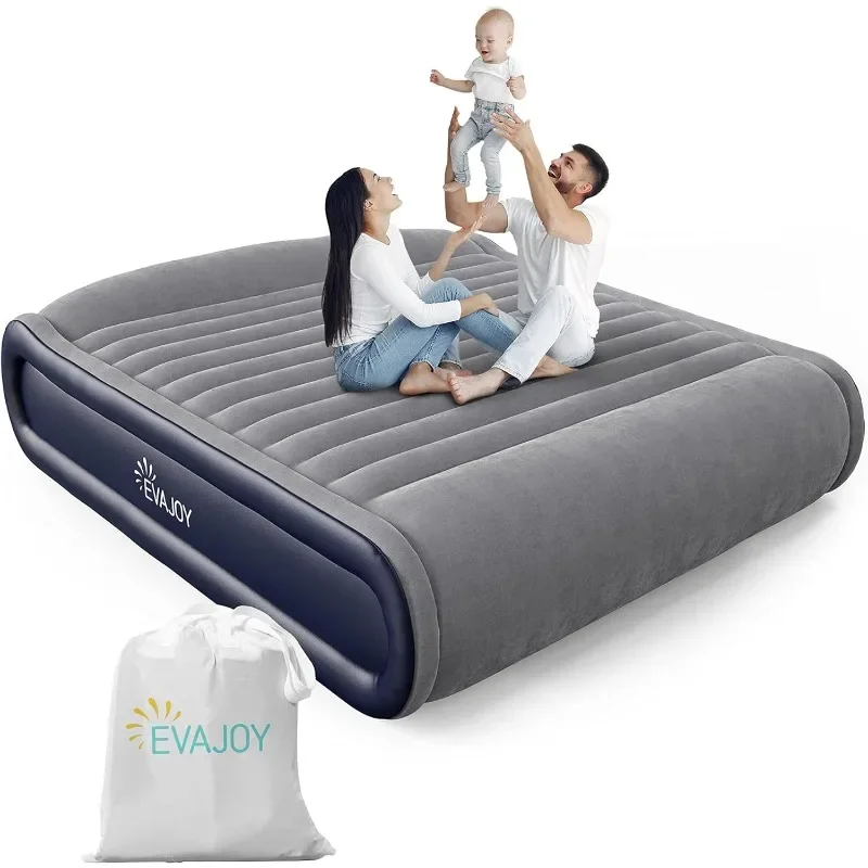 

Queen Inflatable Bed Air Mattress with Built in Pump, 17'' Double High Airbed Headboard, Comfort Blow Up Flocked Top