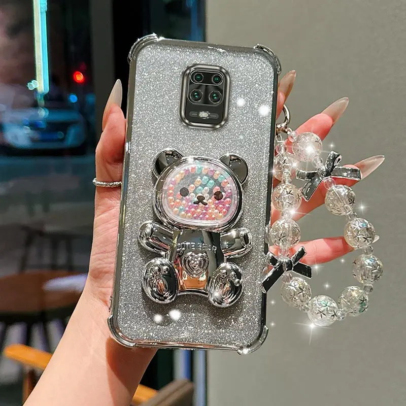 

Чехол для телефона M 2Pro Shiny Bear Bracket с гальваническим покрытием и ремешком для Xiaomi Poco M5S C55 M2 X3Pro C65 M6 C75 M3Pro C31 X3 M6Pro