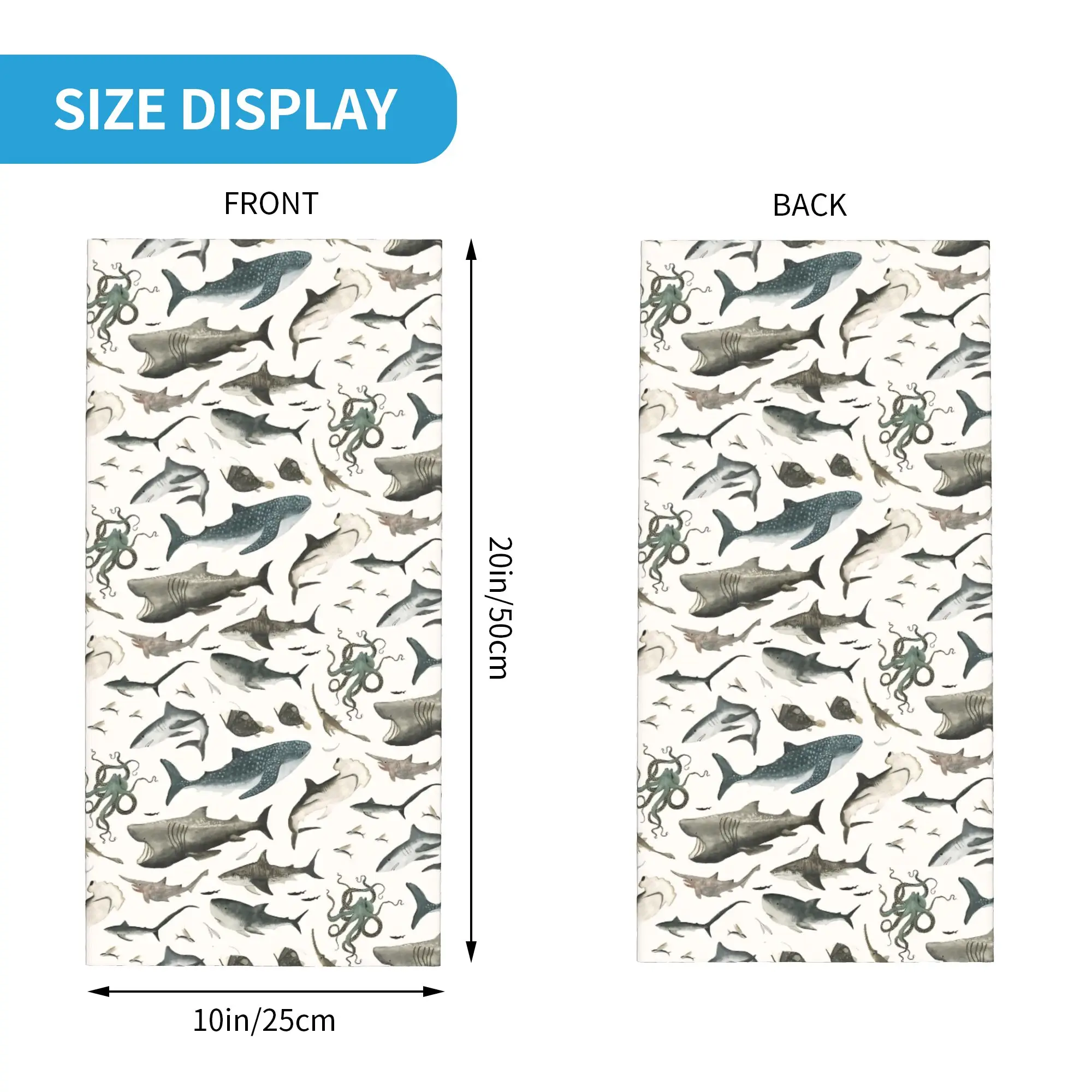 Shark Ocean Animal Sharks Bandana Neck Cover Printed  Wrap Scarf Warm Face Mask Riding Unisex Adult Washable