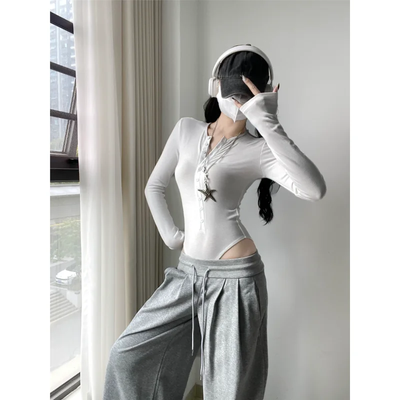 مثير فتاة حار زر الجبهة طويلة Sve اللون سليم صالح بذلة قاعدة irt تي شيرت عالية الخصر ort بانت ألياف البوليستر