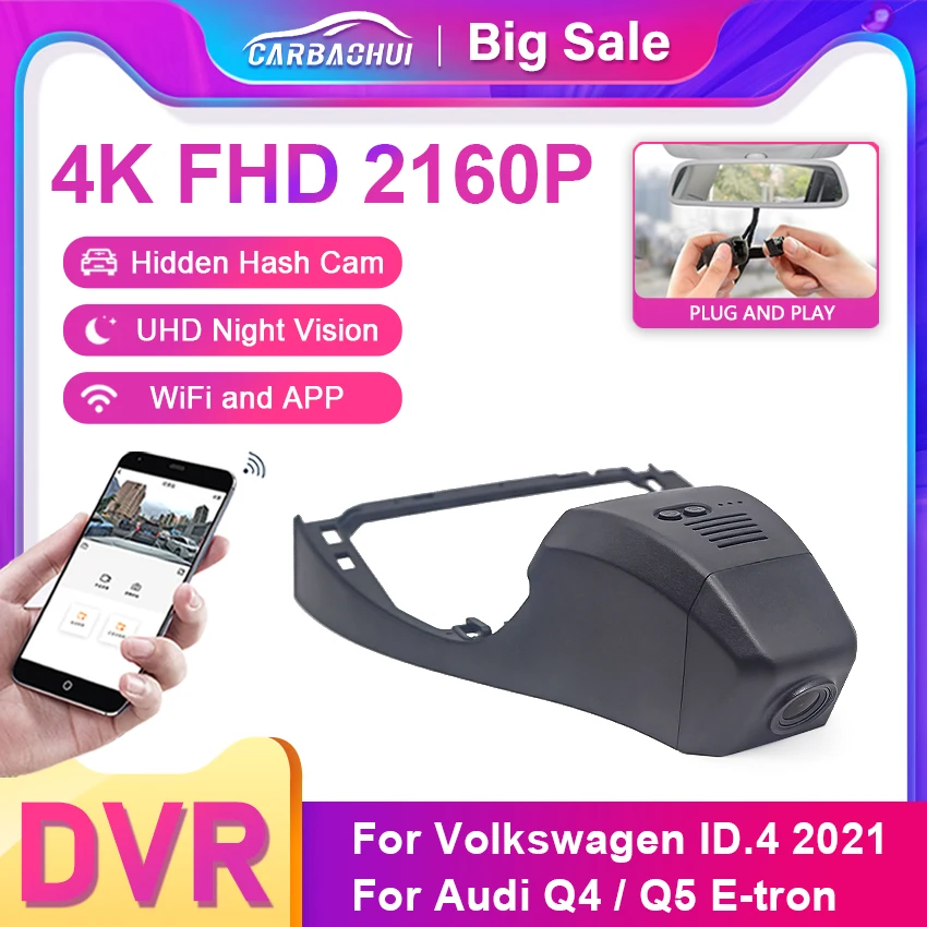 

4K HD Plug And Play Wifi Car DVR 2160P Video Recorder DashCam for Volkswagen ID.4 ID4 ID.5 ID5 2021 2022,for Audi Q4 e-tron 2022