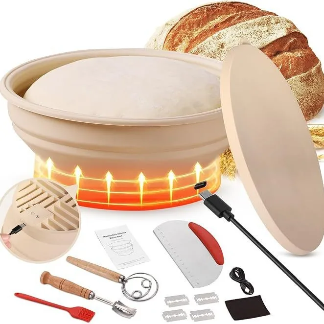 Heated sourdough bread fermentation basket set, electric constant temperature silicone batter bowl, sourdough bread