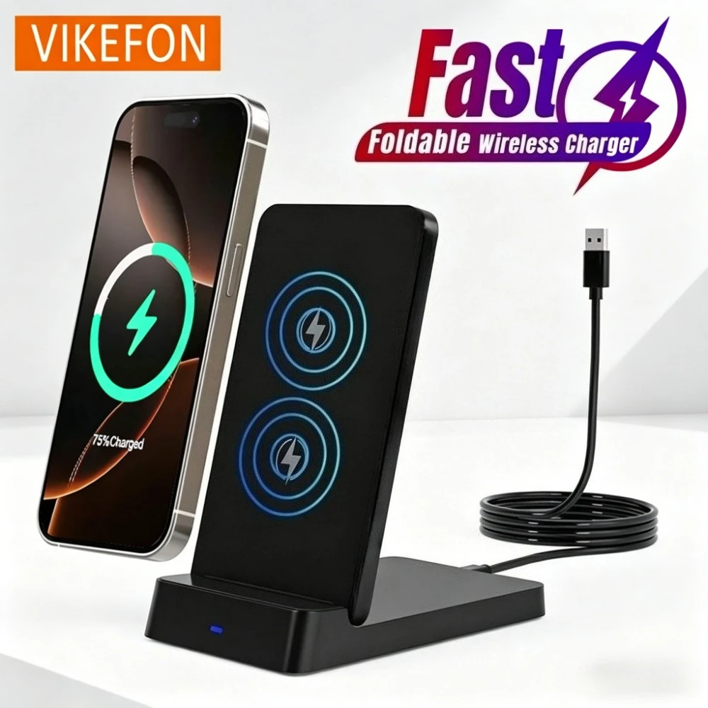 Desktop Folable Wireless Charger Phone Holder Stand For iPhone 17 16 15 14 13 12 Pro Max Samsung Xiaomi 17 Fast Charging Station
