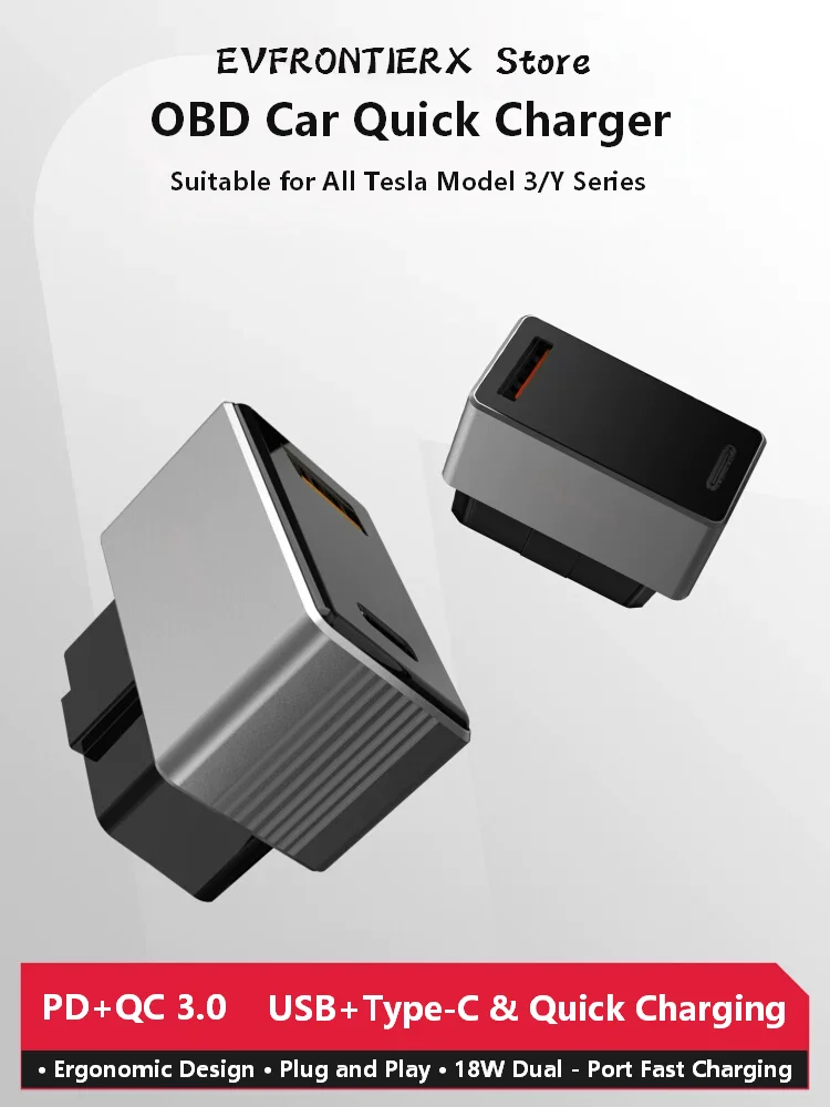 

Car Charger For Tesla Model 3 Y Highland Juniper OBD Quick Charger USB Type-C 18W Fast Charging Power Adapter HUB Docking Statio