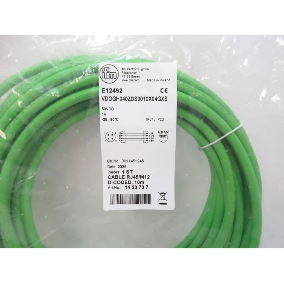 E12492 Cavo di collegamento Ethernet RJ45/M12 con codice D