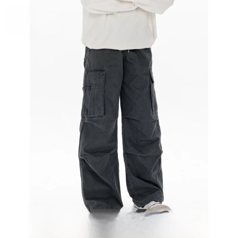 

Новинка 2025, мужские свободные повседневные брюки длиной до пола, тонкие широкие брюки, универсальные весенние брюки из полиэстера, эластичные прямые брюки с высокой талией...