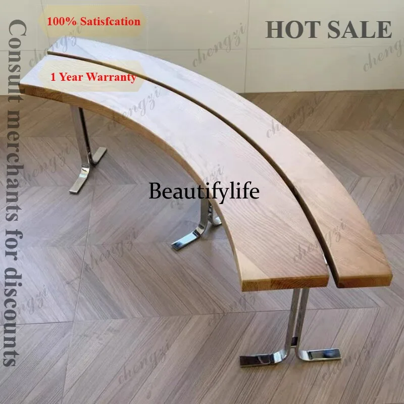 Nordic log curved bench dining room booth curved bench shoe changing stool living room arc