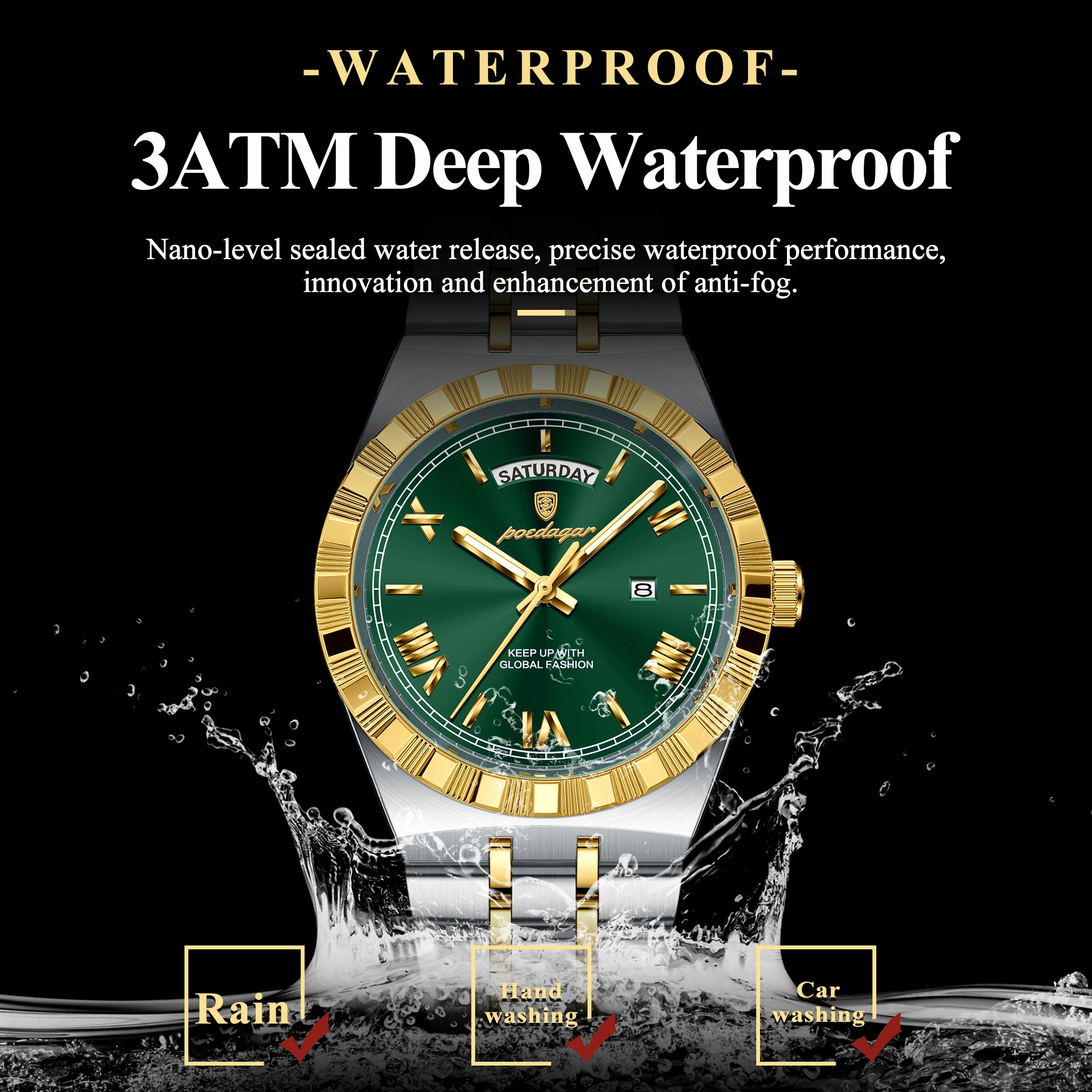 POEDAGAR الأصلي ساعة رجالي مضيئة مقاوم للماء تاريخ الأسبوع رجل ساعة اليد الفولاذ المقاوم للصدأ الأعمال ساعات كوارتز للرجال Reloj