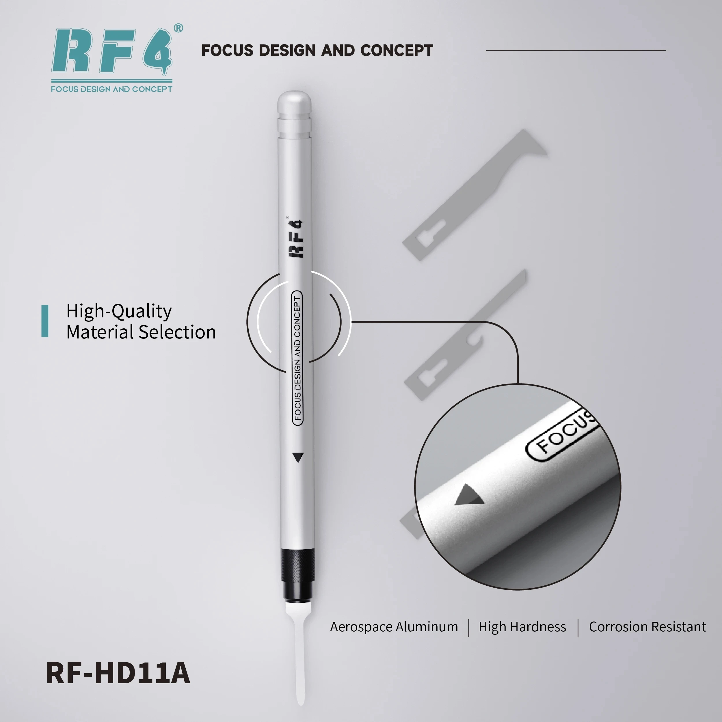 RF4 RF-HD11A 6mm Width Blade Handle with 4PCS Multi-purpose Scraper Knife for Motherboard Repair IC Chip Pick Up Glue Removing