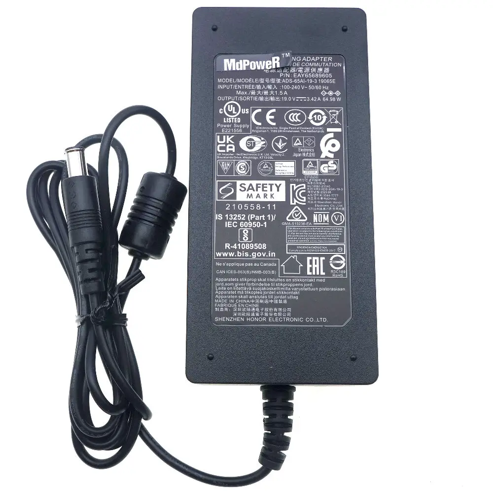 AC Switching Adapter ADS-65AI-19-3 65W Charger for LG LED TV Monitor Power Supply LCAP40 DA-65G19 PA-1650-68