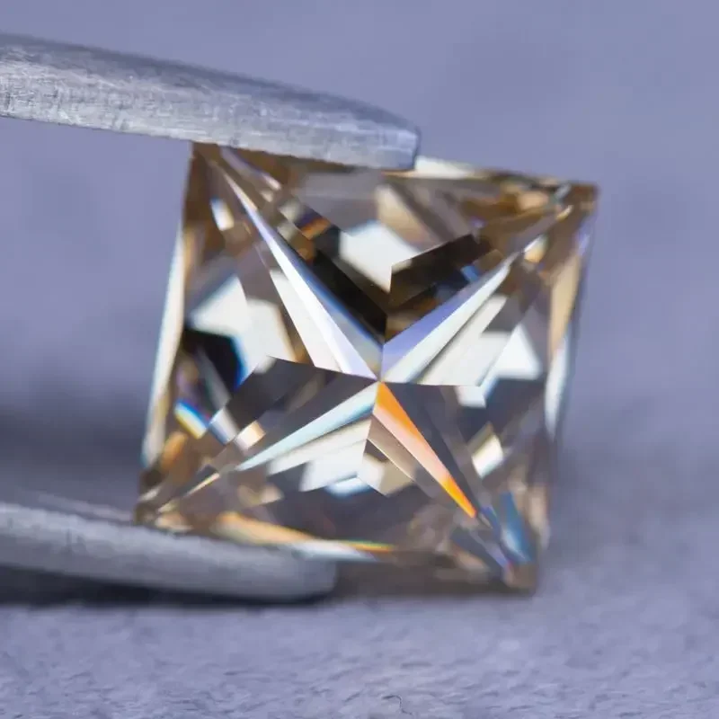 Moissanite Primary Tea Yellow Color VVS1 Princess Cut Beads for Charms DIY Jewelry Making Rings Materials with GRA Certificate