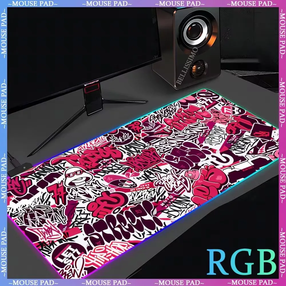 Tappetini per Mouse RGB Retro Graffiti Pad accessori per Computer Pad da scrivania gioco Pad per tastiera oversize Xxl tappetini da scrivania con bordo di blocco per Gamer da ufficio