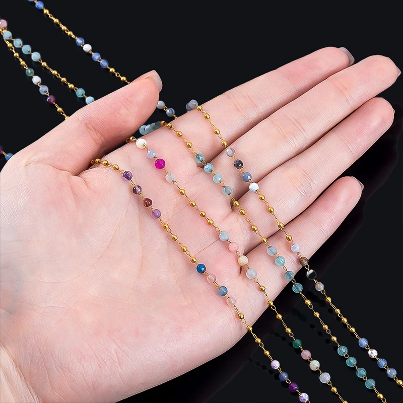 

100cm 3.2mm Stainless Steel Mixed Color Natural Stone Chain Beads Diy Clothing Necklace Tassel Jewelry Making Accessories