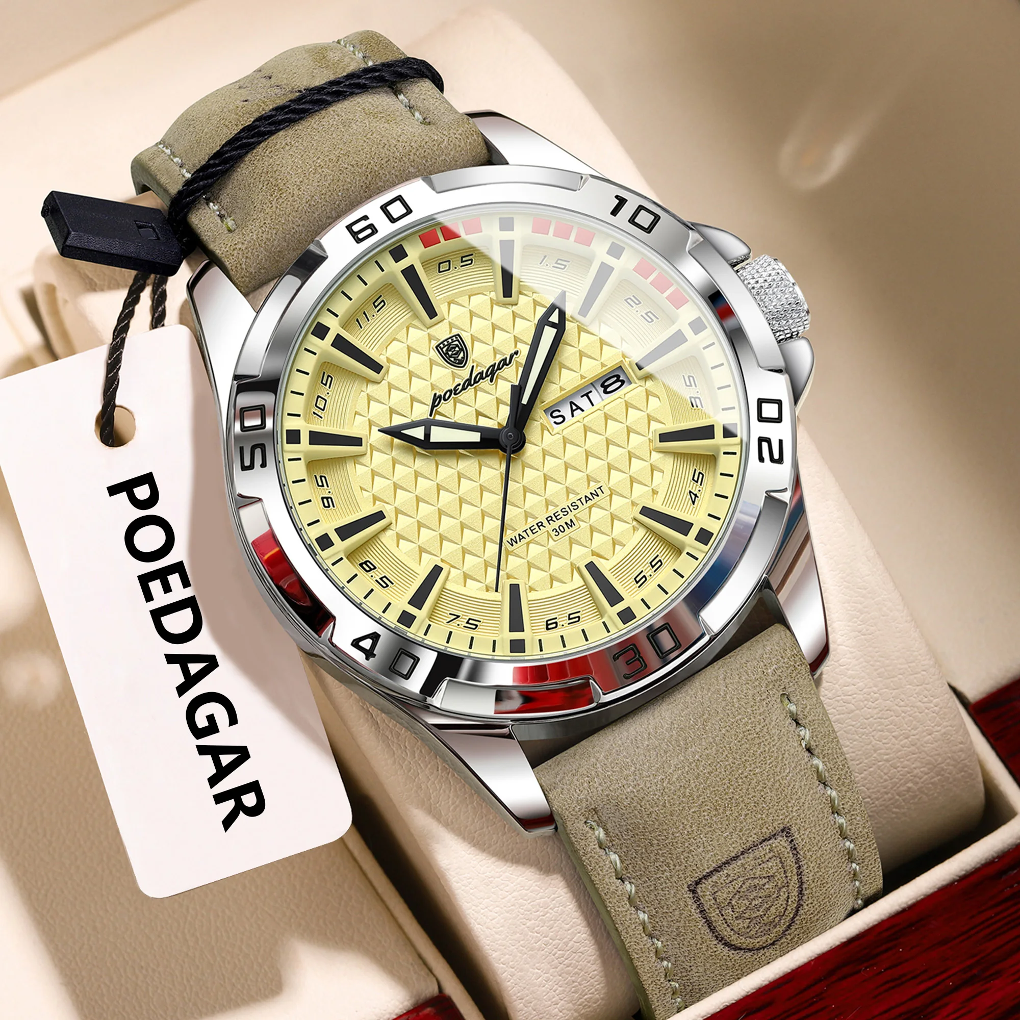 POEDAGAR Original Men Watch Luxury Waterproof Luminous Date Week Watch For Man Quartz Leather Fashion Men's Watches Reloj Hombre image 3