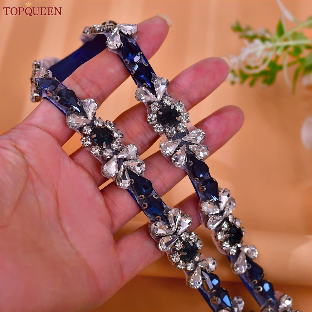 TOPQUEEN Navy Blue Rhinestone Wedding Belt Bridal Accessories Women's Evening Dresses Decoration Party Dinner Formal Dress Belt