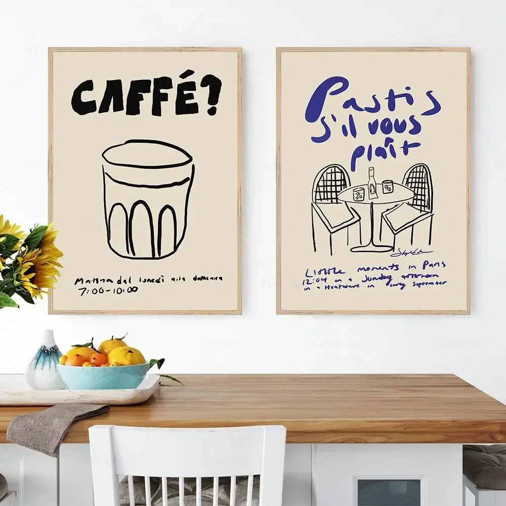 1PC Frameless  Vintage Espresso Coffee Poster Pastis Please Prints Italian French Food Wall Art Canvas Painting Modern Kitchen C