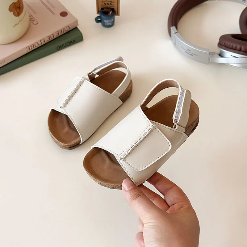 

Kids Open Toe Sandals Child Buckle Shoes Girls Boy Hook Loop Flat Sandal 2025 Summer Baby Barefoot Beach Patchwork Shoe 21-30