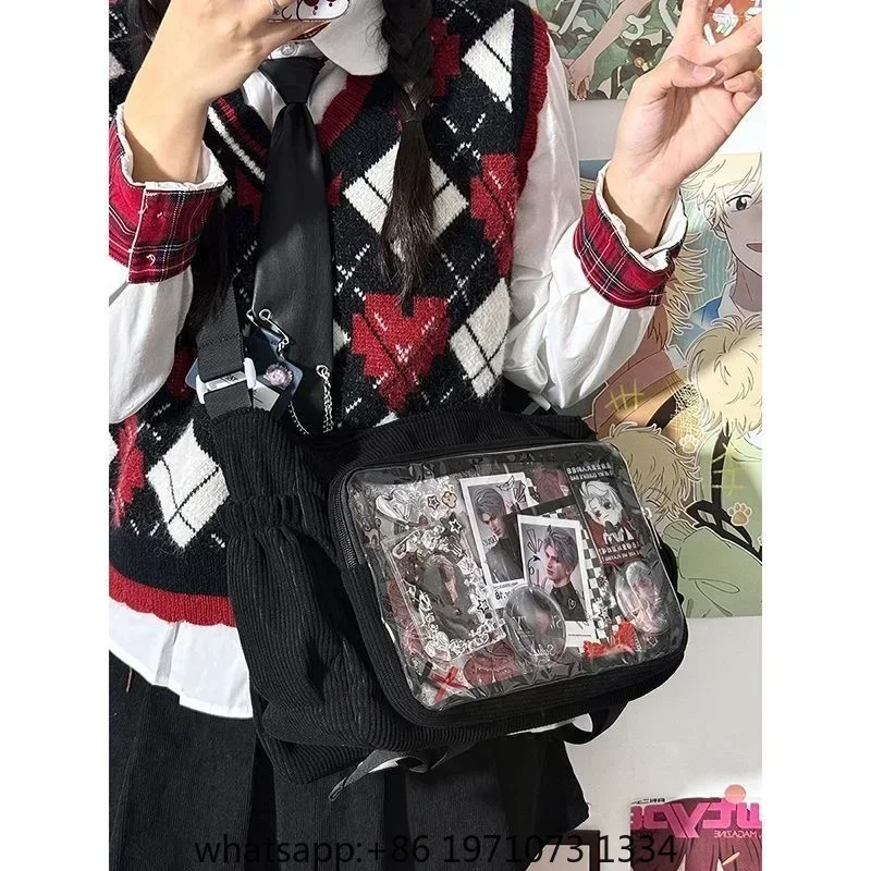 New Kawaii Itabag Winter Soft Corduroy Crossbody Bags Transparent Clear Bag Collage Student Shoulder Bag Messeger Book Bag Bolso