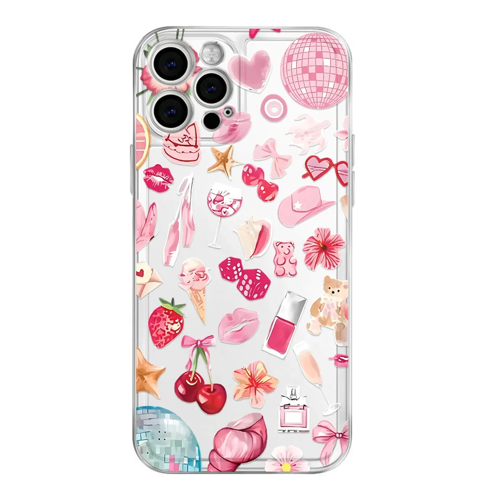 INS Pink Cute Bowknot Cherry Creativity Phone Case For Samsung A54 A53 A33 A14 S26 S25 S24 S23 Ultra FE S22 S20 S21 Soft Cover