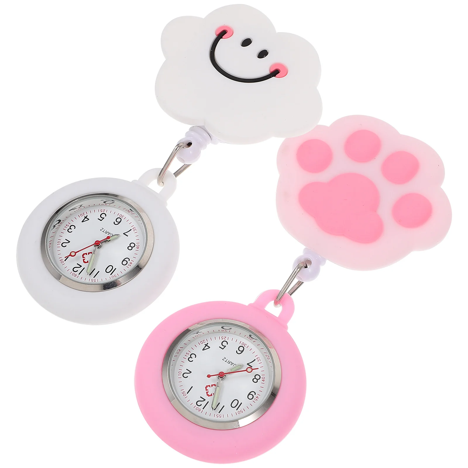 2Pcs Cute Cartoon Nurse Watch with Precise Digital Display Retractable Badge Pocket Watch for Hospital Workers Soft Silicone