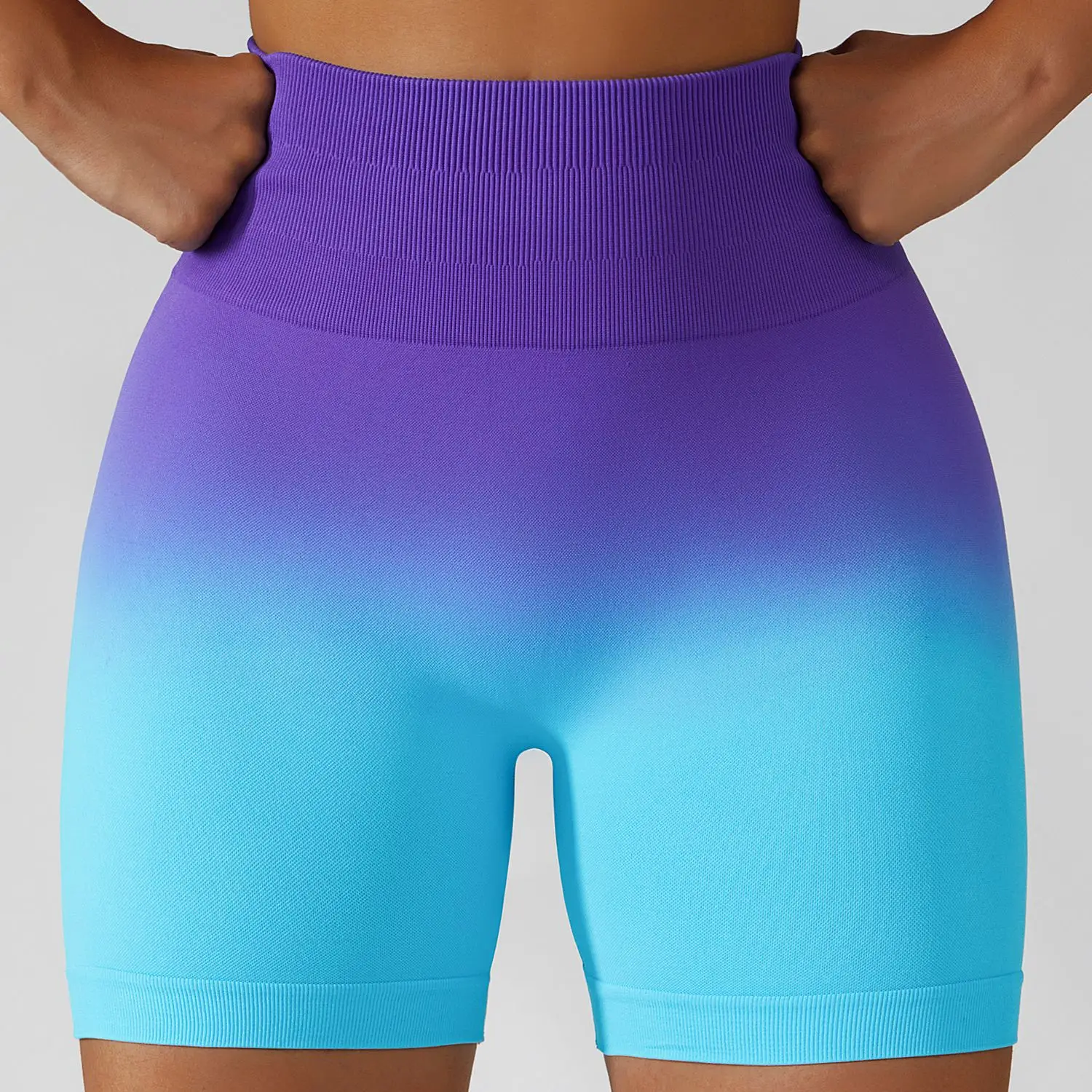 Seamless Yoga Shorts Gradient Color Shorts Women Fitness Elastic Scrunch Push Up Sports Running Workout High Waist Gym Shorts