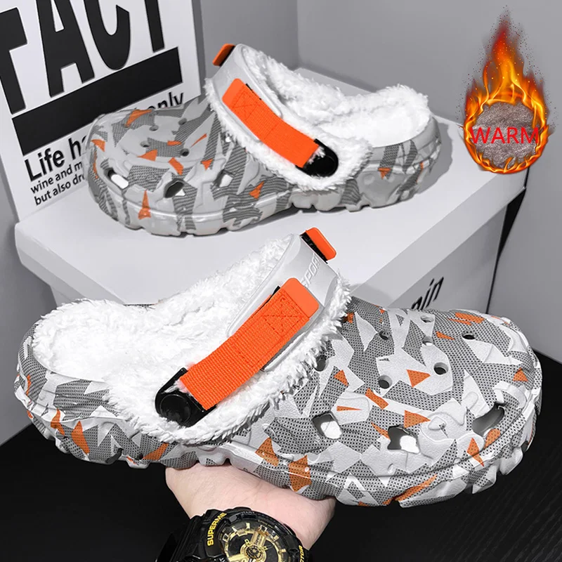 Mens Winter Warm Slippers Soft Indoor Women Slippers Summer Removable Sandals Men Non Slip Plush Fur Clogs Big Size Slippers 47