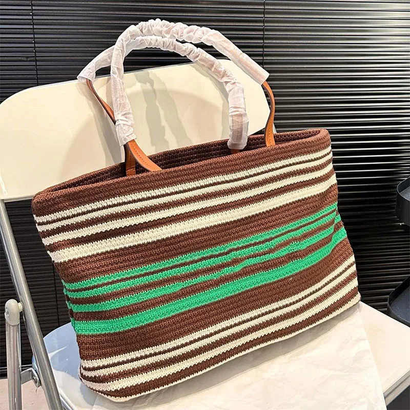 Brand Rainbow Colorful Handmade Straw Bag for Women 2024 New Female Handbag Summer Girls Shoulder Bag Beach Tote Bag