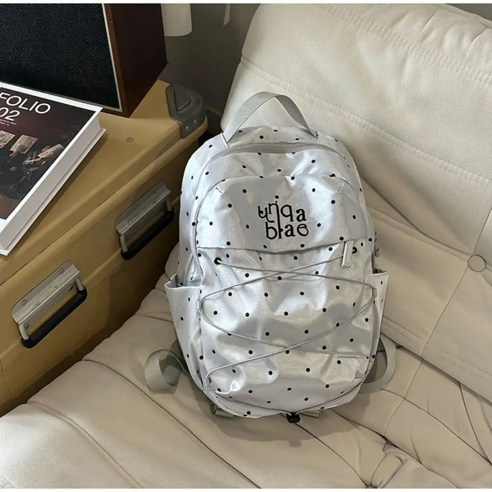 Fashion Sweet Polka Dot Backpack Y2k Minimalist Nylon Drawstring Rucksack Durable Millennial Style Student School Bag Gift