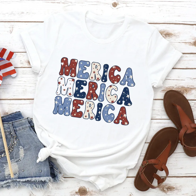 Camiseta blanca con estampado de bandera, moda exquisita de verano para mujer, camisetas gráficas de tendencia urbana, camisetas de gran tamaño